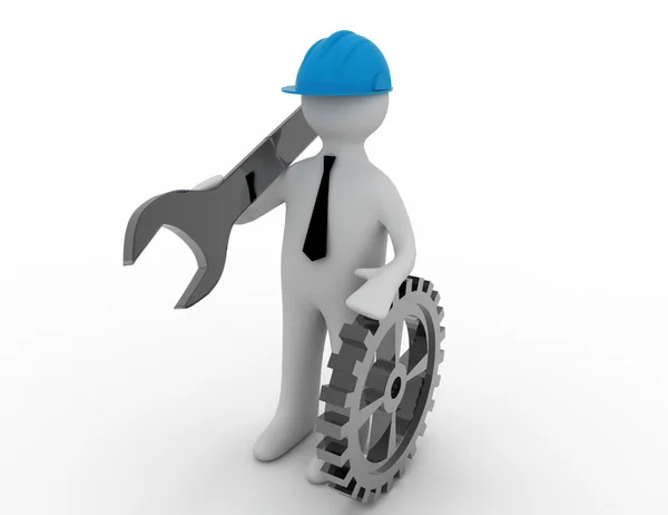 3d man with wrench — Stock Photo, Image