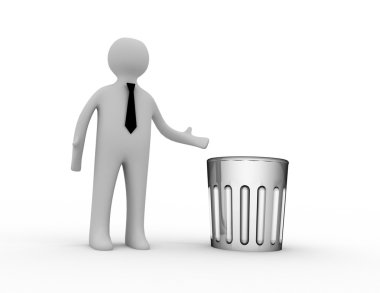 çöp tenekesi ile 3D adam