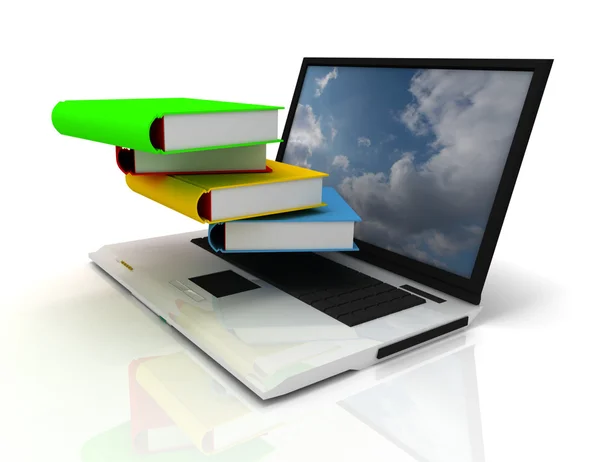 3d laptop e libri — Foto Stock