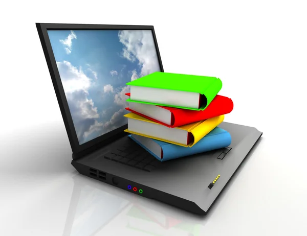 3d laptop e livros — Fotografia de Stock