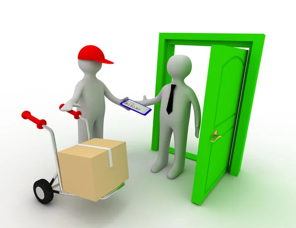 3d worker delivering package — Stock Photo, Image