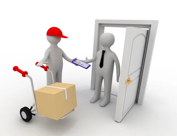 3d worker delivering package — Stock Photo, Image