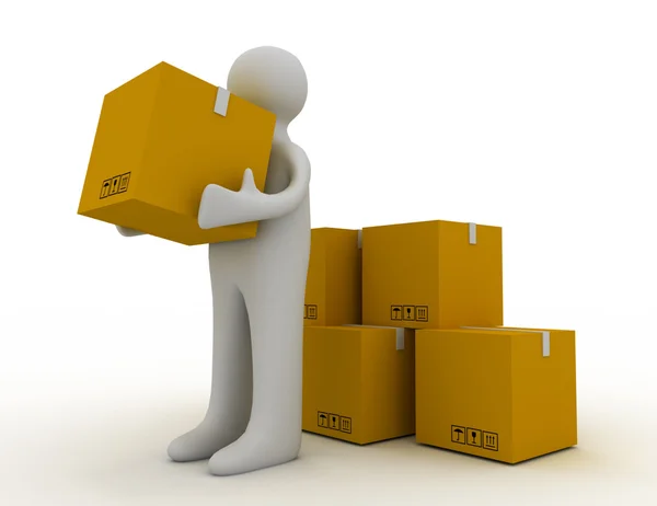 3D-man en lading box — Stockfoto