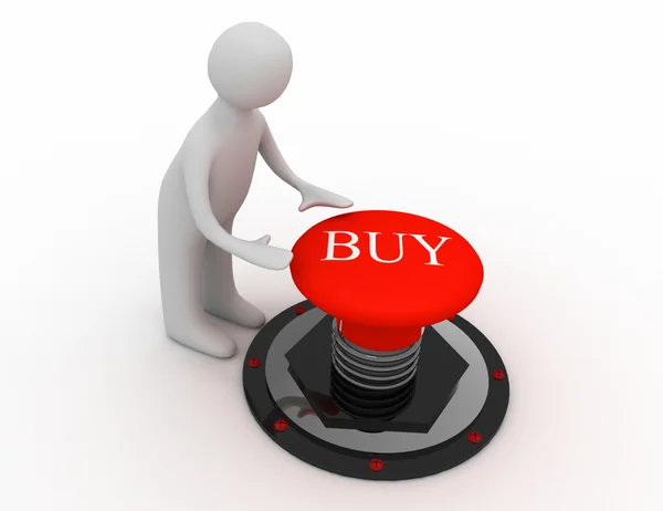 3d man pushing button buy — Stock Photo, Image