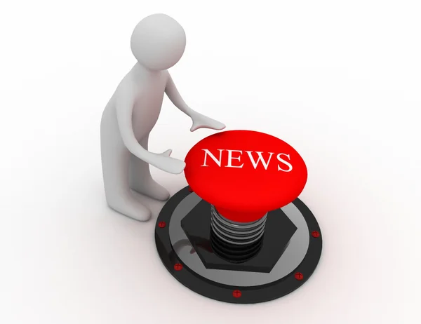 3d man pushing button news — Stock Photo, Image