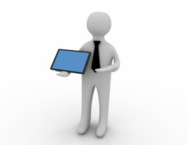 tablet pc ile ayakta 3d beyaz adam