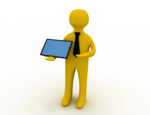 3d white man standing with a tablet pc — Stock Photo, Image