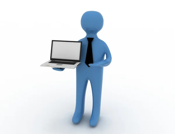 3d white man standing with a laptop — Stock Photo, Image