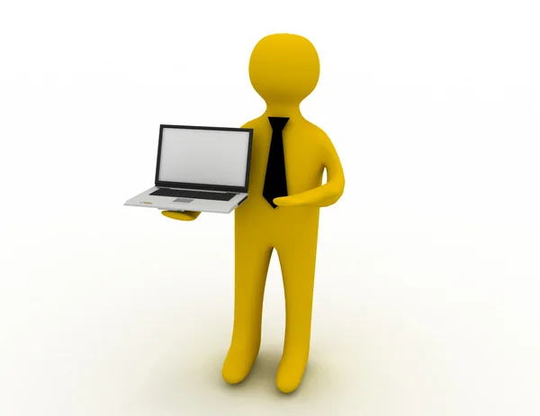 3d white man standing with a laptop — Stock Photo, Image