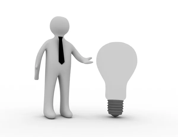 3d man with lightbulb isolated on white — Stock Photo, Image