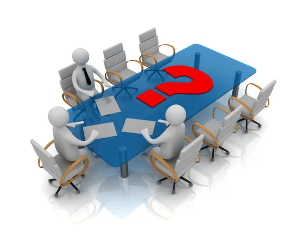 3d people - man, person at conference table and question mark — Stock Photo, Image