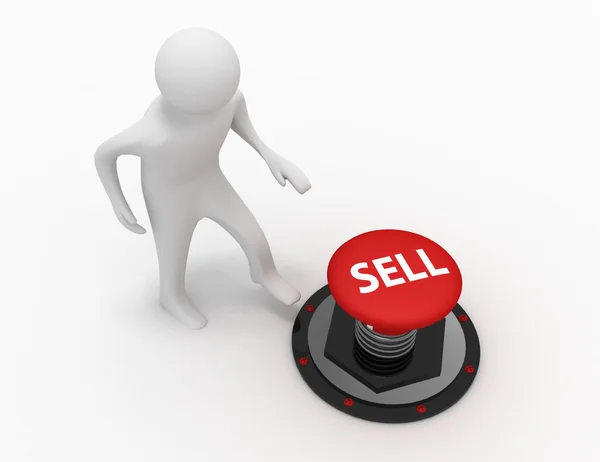 3d man push button sell — Stock Photo, Image