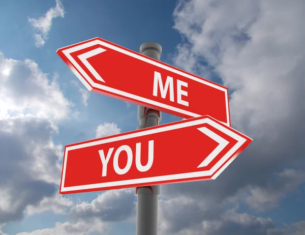 Me and you road signs pointing in the different directions — Stock Photo, Image