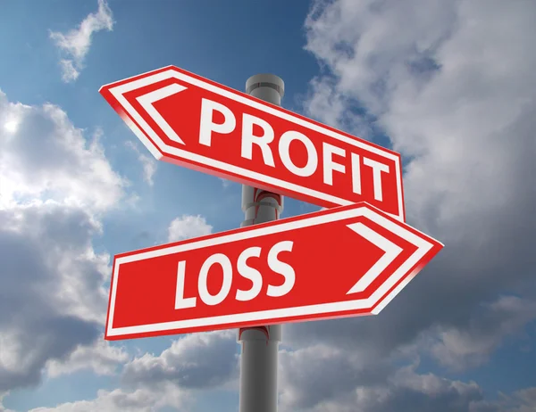 Two road signs - profit or loss choice — Stock Photo, Image