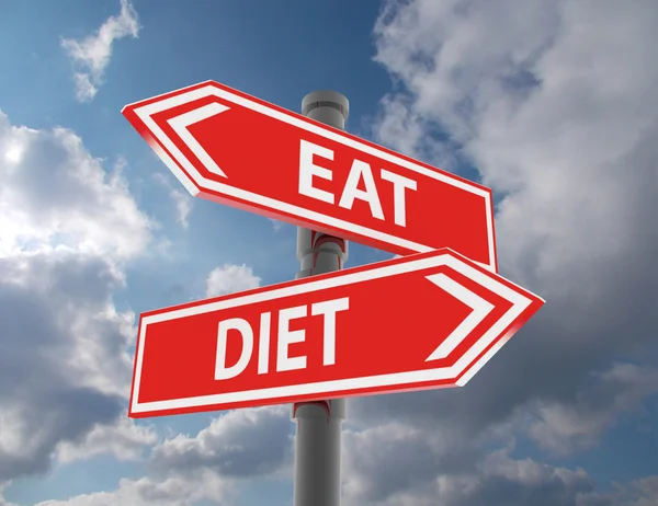 Dos señales de tráfico - comer opción de dieta —  Fotos de Stock