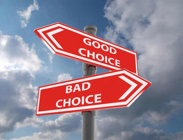 Två vägmärken - bra och dåliga val — Stockfoto