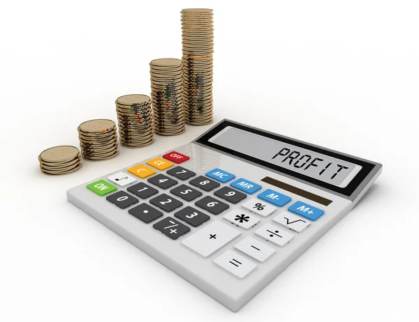 3d calculator and coins stacks — Stock Photo, Image