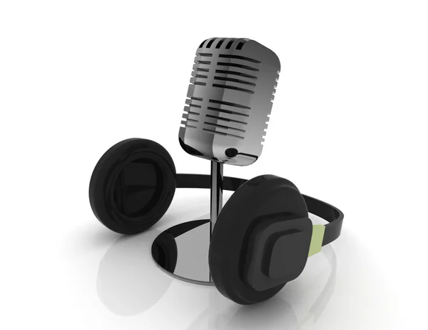 3d microphone and headphone isolated on white — Stock Photo, Image