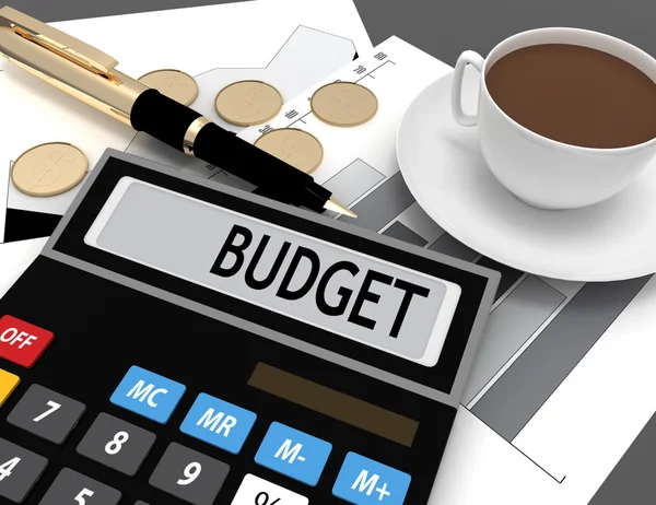 3d calculator with the word budget on the display — Stock Photo, Image