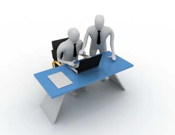 3d two man in office working on laptop. — Stock Photo, Image