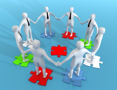 3D beyaz işadamı .teamwork kavramı
