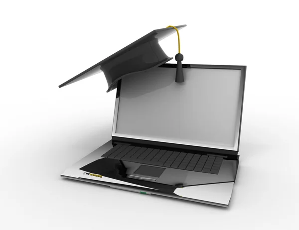 Mütze mit Diplom. E-Learning-Konzept — Stockfoto