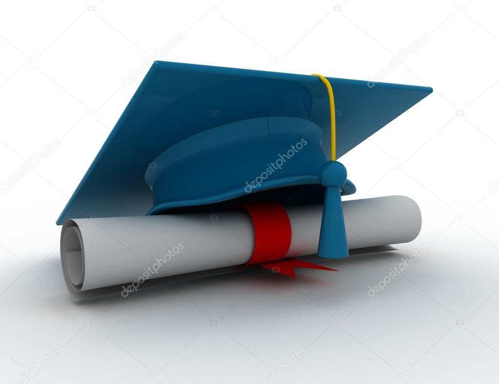 graduation cap with diploma.3d illustration