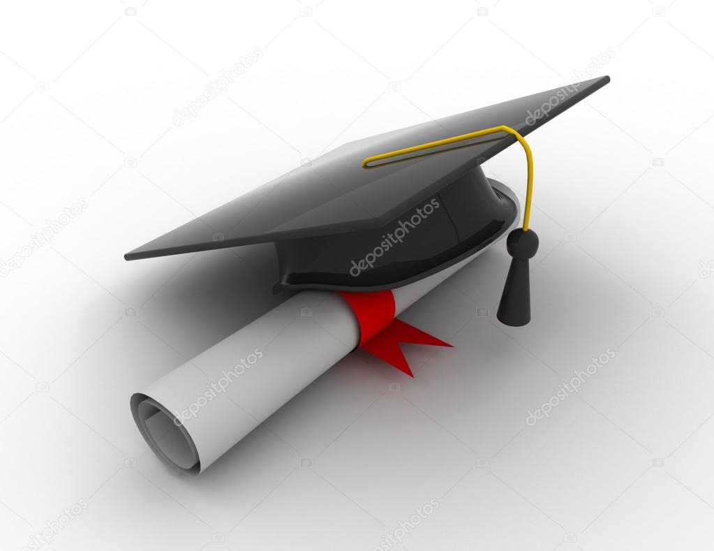 graduation cap with diploma.3d illustration