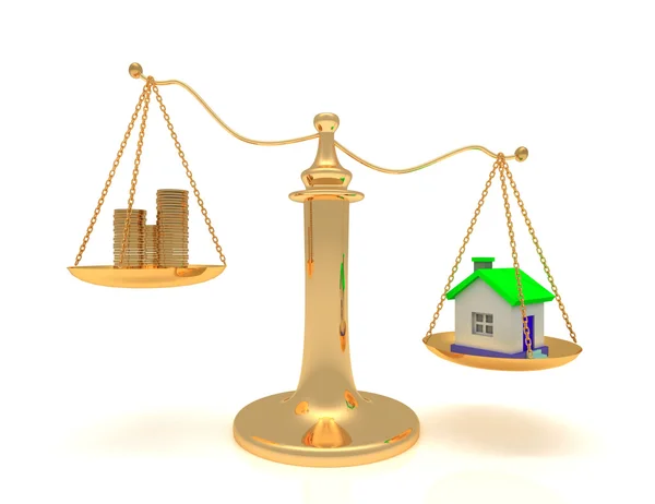 House and cashes on scales. — Stock Photo, Image