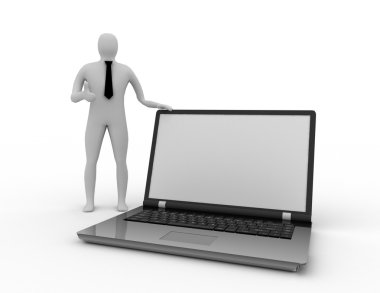 3D insan - insan karakteri dizüstü tarafından desteklenen