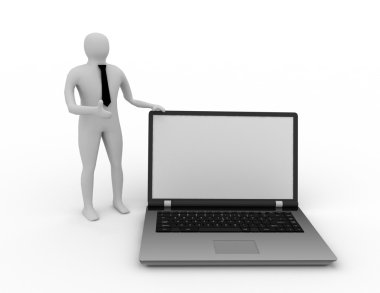 3D insan - insan karakteri dizüstü tarafından desteklenen