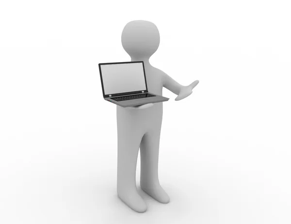 3D-mensen - man, persoon met een laptop — Stockfoto