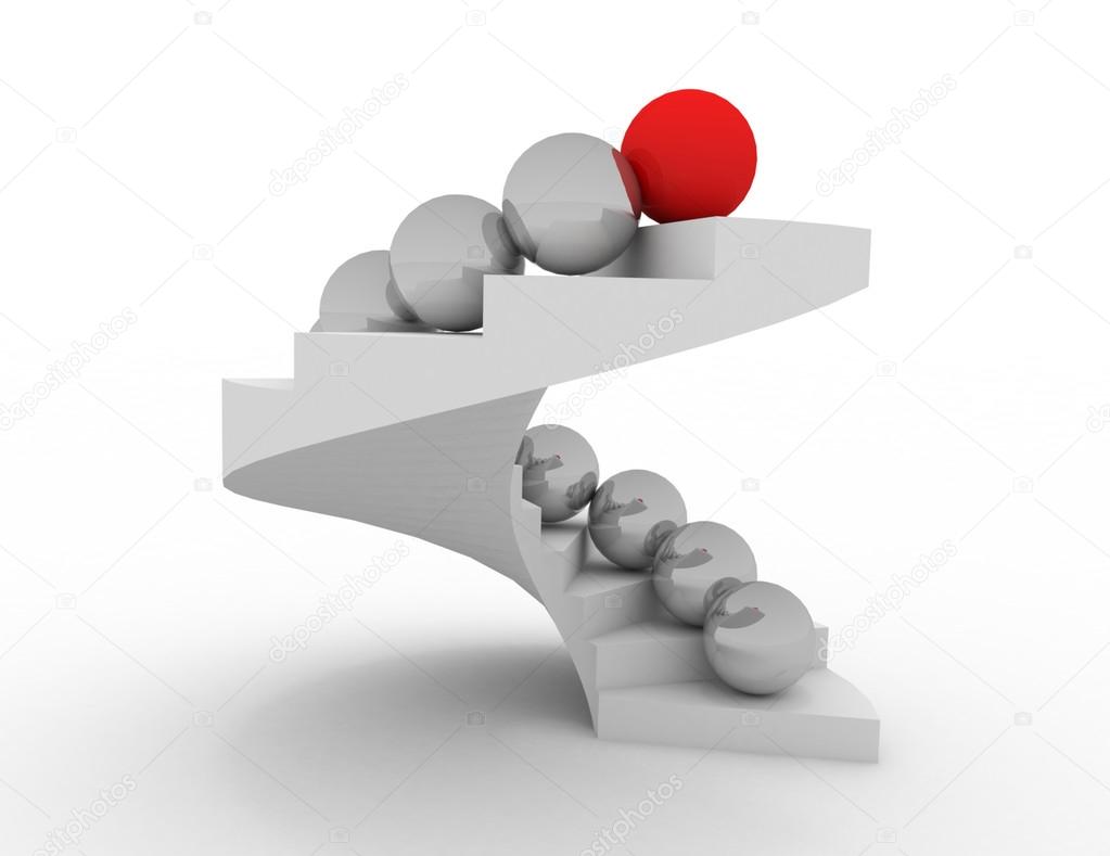3d leader concept. balls on stairs