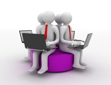 bir disk üzerinde oturan dizüstü bilgisayar ile 3D adam