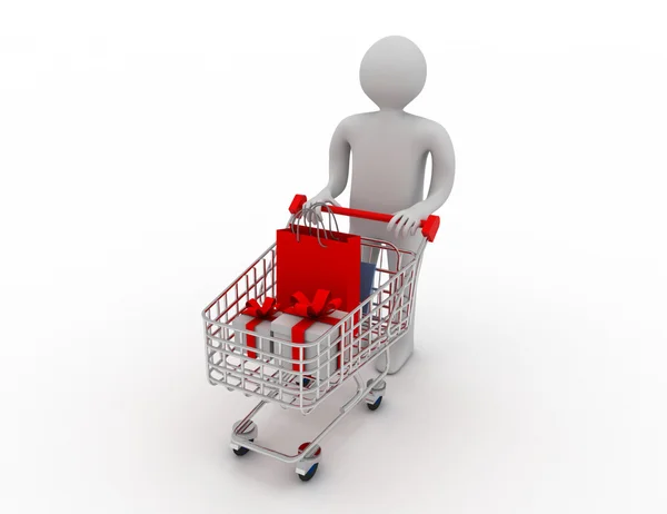 Man pushing a shopping cart — Stock Photo, Image