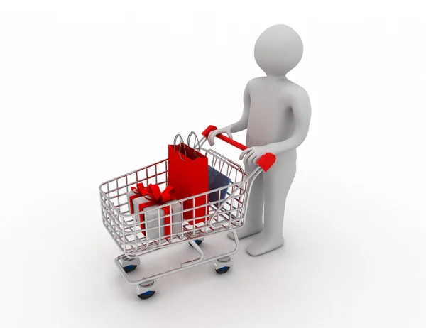 Man pushing a shopping cart — Stock Photo, Image