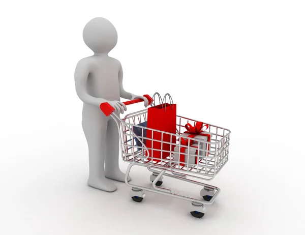 Man pushing a shopping cart — Stock Photo, Image