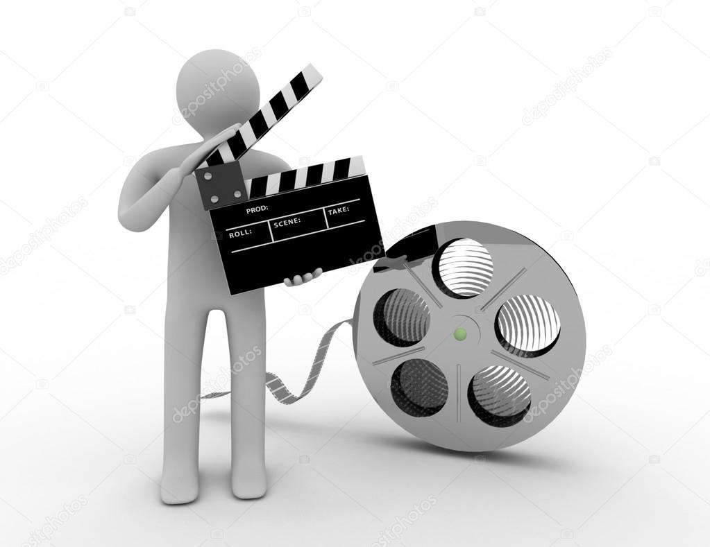3D character with a film clapper
