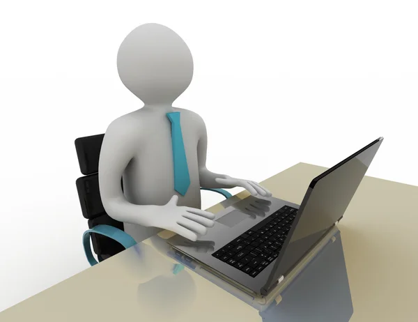 3d white human sitting at a table — Stock Photo, Image