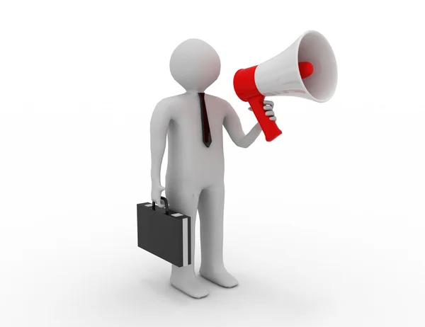 3d person shouting through megaphone — Stock Photo, Image