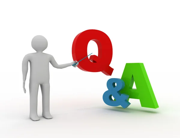 3d man standing and presenting Q and A word questions and answer — Stock Photo, Image