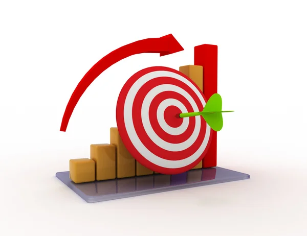 Grafico aziendale con freccia crescente e obiettivo rosso — Foto Stock