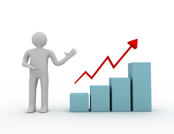 3d man presenting business growth chart graph — Stock Photo, Image