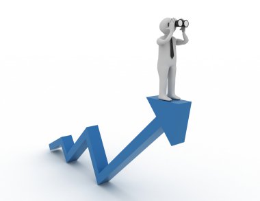 bir ok üzerinde bir dürbün ile 3D adam. Arama kavramı