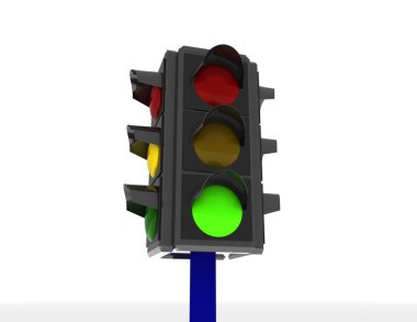 Beyaz arka plan üzerinde izole 3D trafik ışıkları