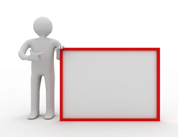 3d man holding blank board — Stock Photo, Image