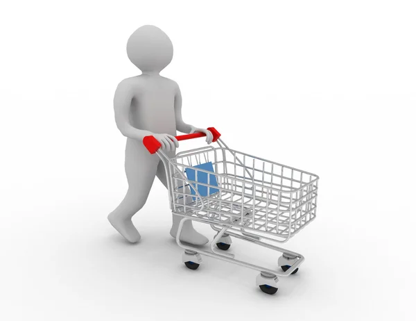 3D-man met cart.shopping concept — Stockfoto