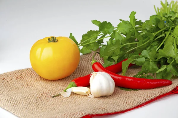 Verduras Temperos Mesa — Fotografia de Stock