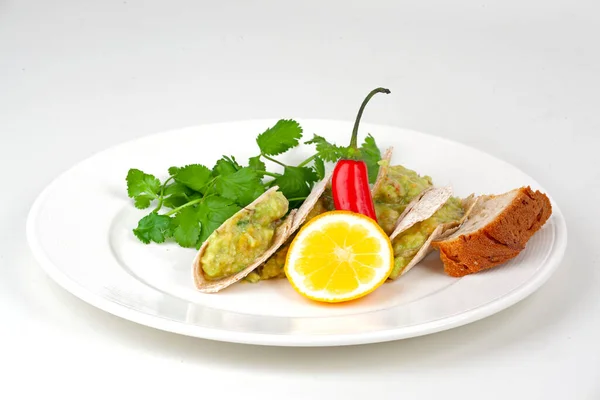 Tacos Mexicanos Con Aguacate Mesa — Foto de Stock