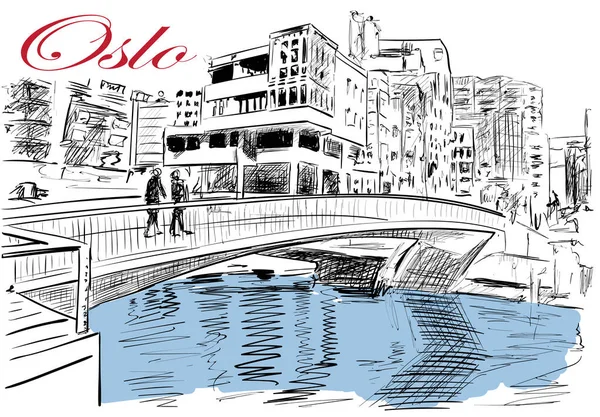 Croquis Ville Oslo Norvège — Image vectorielle